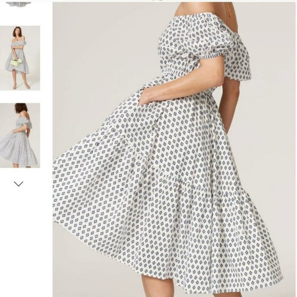 CAROLINE CONSTAS | NWOT Bardot Flounce Midi Puff Sleeve DesignerDress (Size S) - Picture 2 of 14